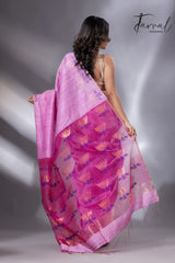 Light pink with rani golden lotus  pallu matka silk handwoven jamdani saree