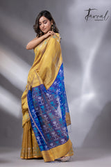 Golden Horizon with blue pallu matka silk handwoven jamdani saree