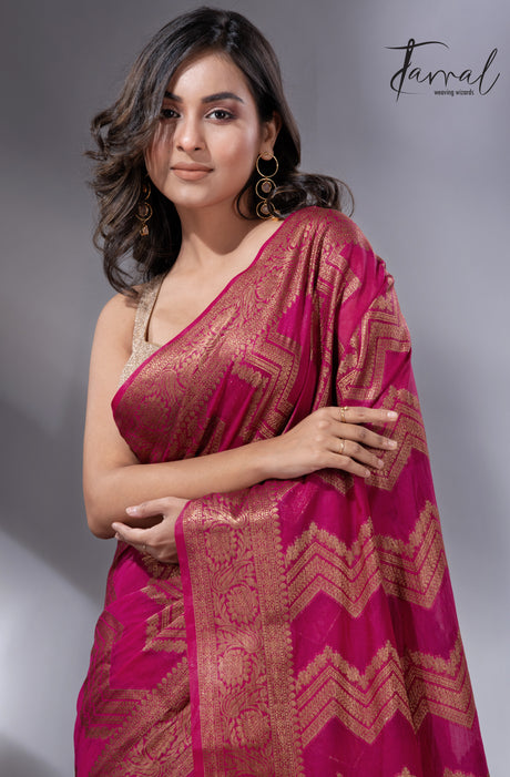 Rani colour with antic zari Banarasi silk handloom saree