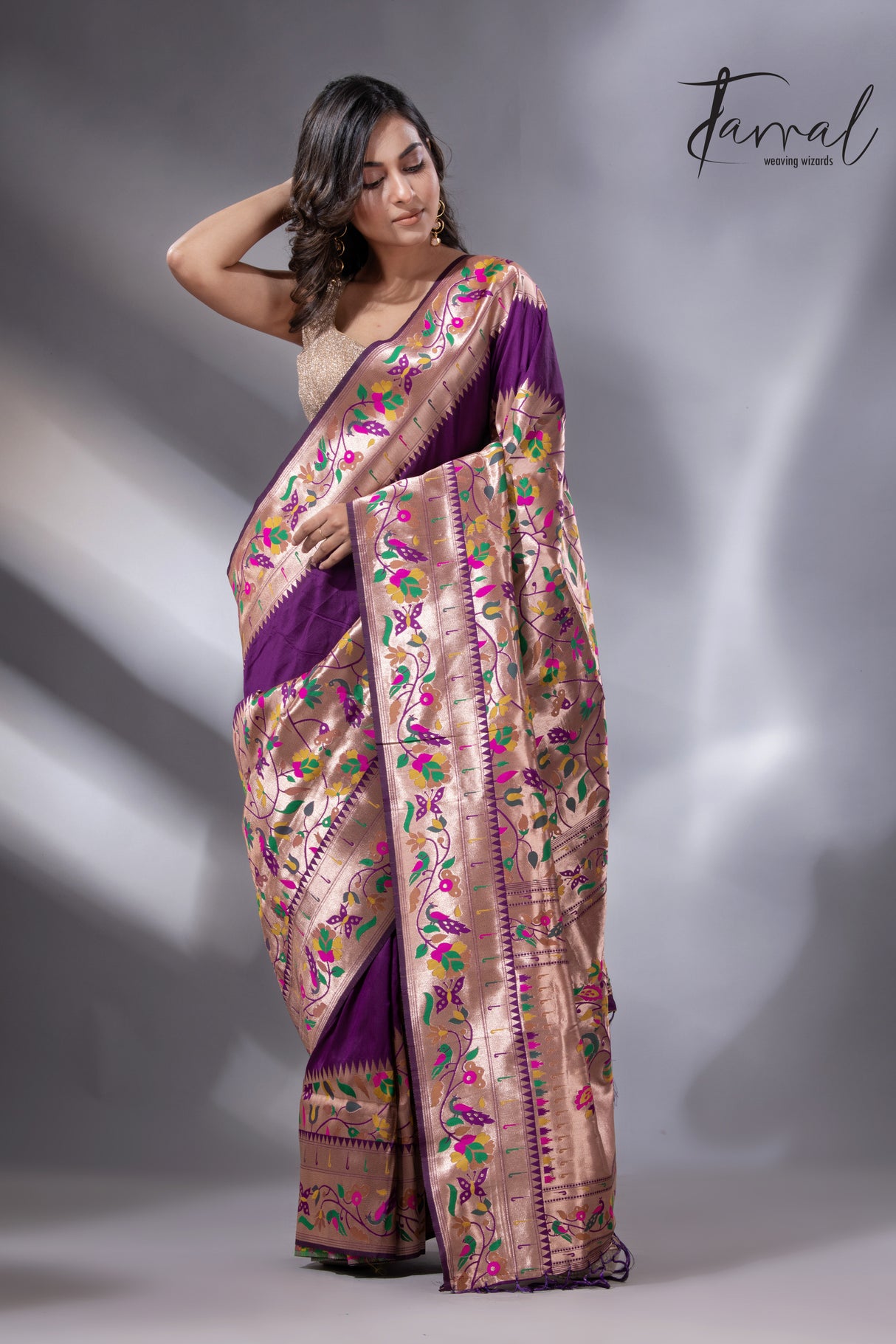 Purple gold majesty Kanchipuram handloom silk paithani saree