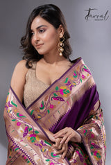 Purple gold majesty Kanchipuram handloom silk paithani saree