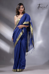 Blue with golden zari Mangal Giri cotton handloom saree