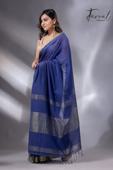 Blue with golden zari Mangal Giri cotton handloom saree