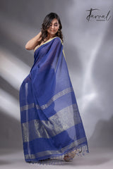 Blue with golden zari Mangal Giri cotton handloom saree