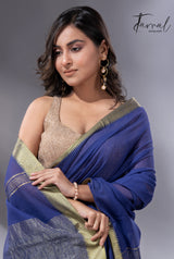 Blue with golden zari Mangal Giri cotton handloom saree