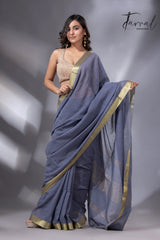 Ash with golden zari Mangal Giri cotton handloom saree