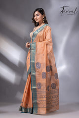 Peach & Firoza Harmony Tussar Tangail Handloom Saree