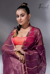 Strawberry mist half silk half linen handwoven jamdani saree