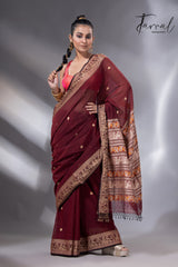 Maroon Colour baluchari Handwoven Jamdani saree