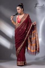 Maroon Colour baluchari Handwoven Jamdani saree