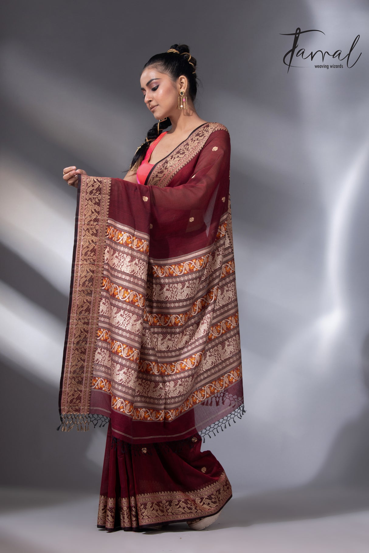 Maroon Colour baluchari Handwoven Jamdani saree