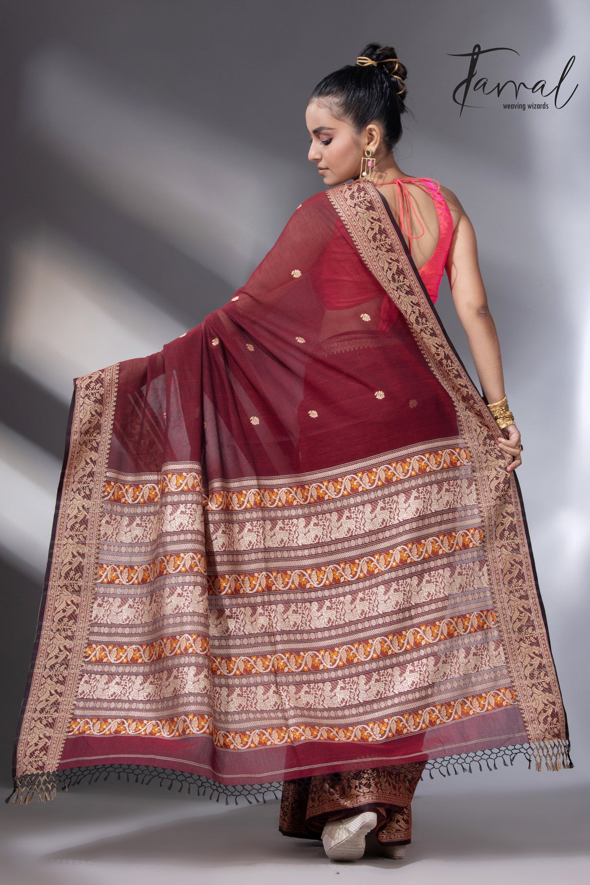 Maroon Colour baluchari Handwoven Jamdani saree