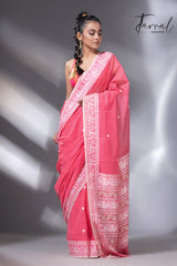 Pink Colour baluchari Handwoven Jamdani saree