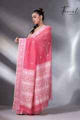 Pink Colour baluchari Handwoven Jamdani saree