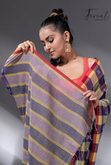 Purple with yellow and red border cotton handwoven jamdani check saree