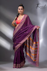 Purple Colour baluchari handwoven jamdani saree