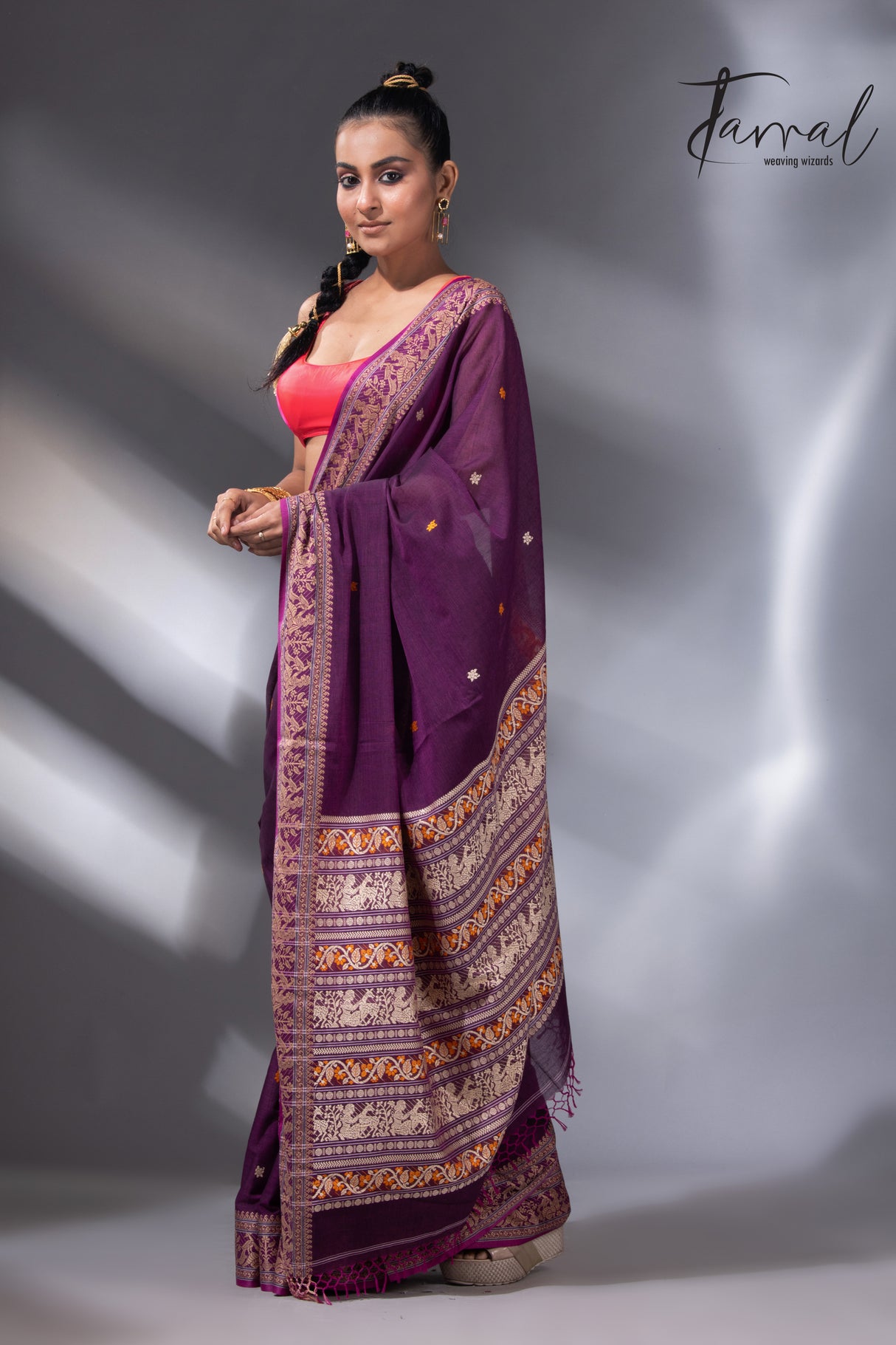 Purple Colour baluchari handwoven jamdani saree