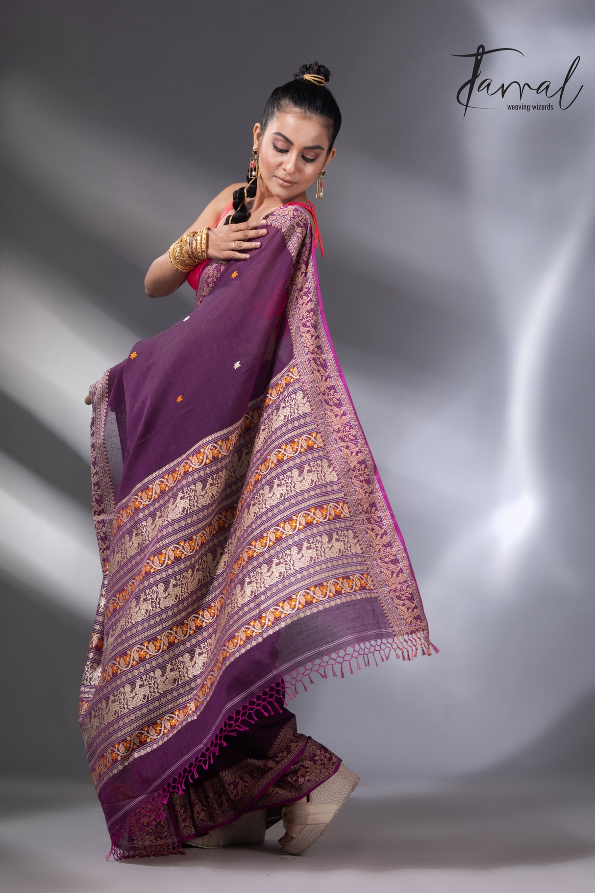 Purple Colour baluchari handwoven jamdani saree