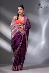 Purple Colour baluchari handwoven jamdani saree