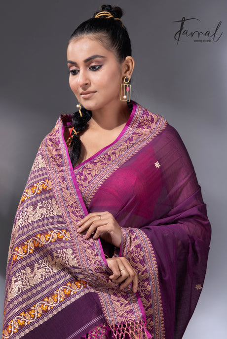 Purple Colour baluchari handwoven jamdani saree