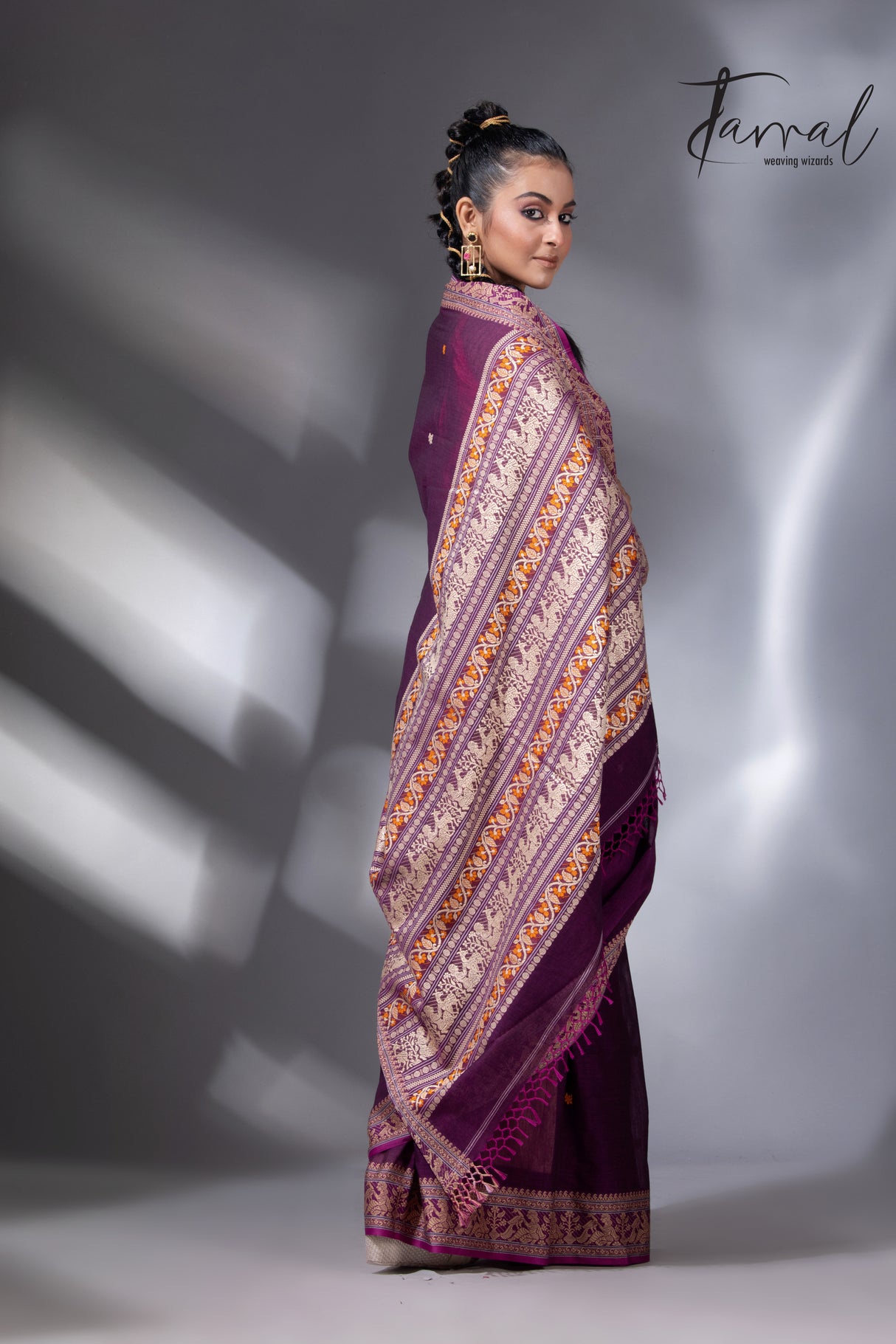 Purple Colour baluchari handwoven jamdani saree