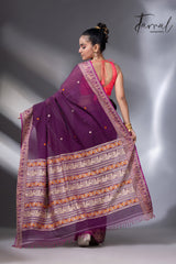 Purple Colour baluchari handwoven jamdani saree