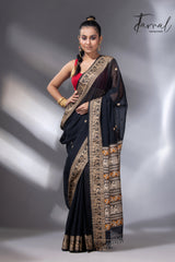 Black Colour baluchari Handwoven Jamdani saree