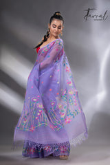 Light lavender colour floral muslin silk handwoven jamdani saree