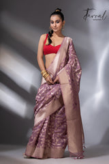 Dark Lavender Zari Glow cotton handloom jacquard jamdani saree