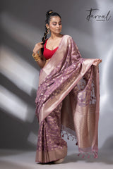 Dark Lavender Zari Glow cotton handloom jacquard jamdani saree