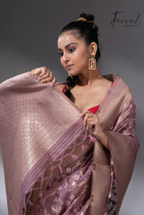 Dark Lavender Zari Glow cotton handloom jacquard jamdani saree