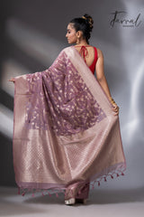 Dark Lavender Zari Glow cotton handloom jacquard jamdani saree