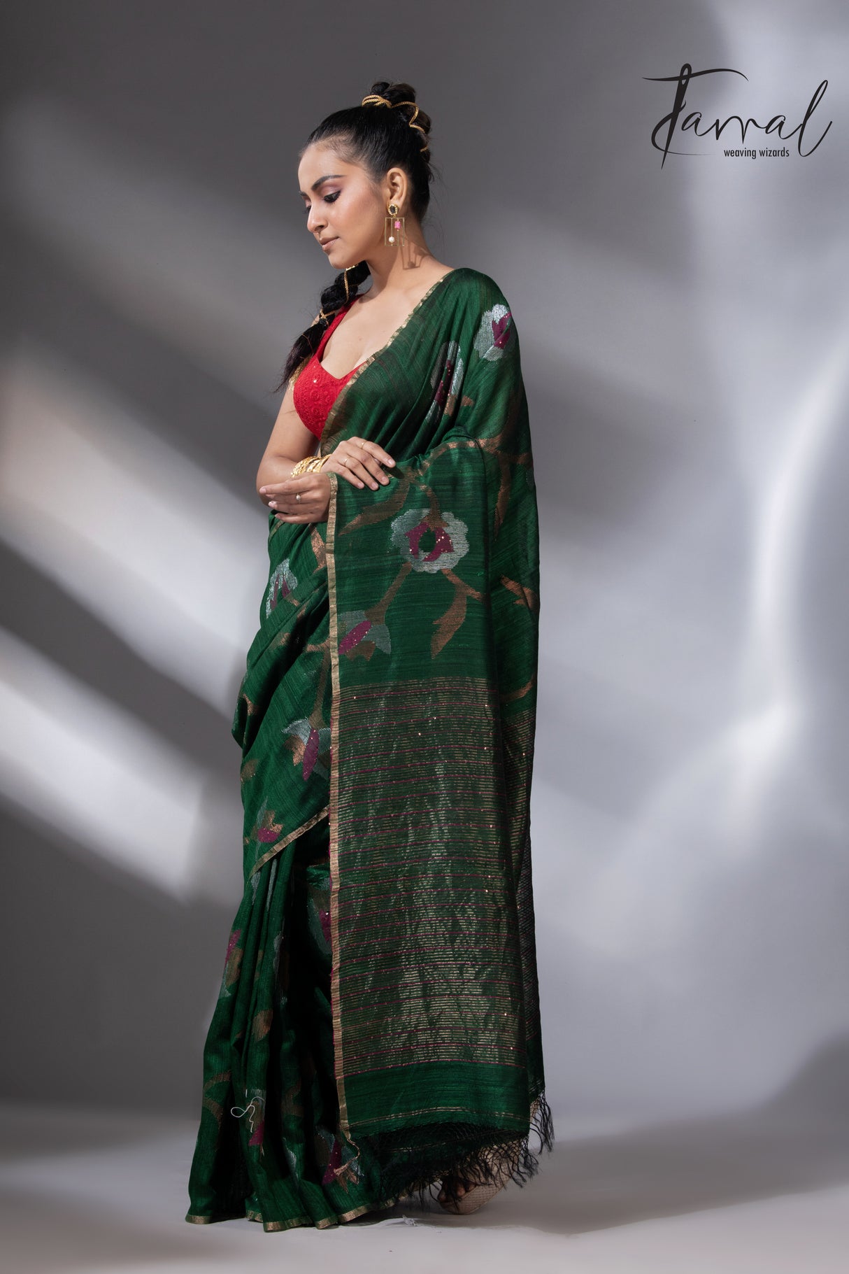 Emerald Zari Elegance allover matka silk handwoven jamdani saree