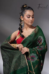 Emerald Zari Elegance allover matka silk handwoven jamdani saree