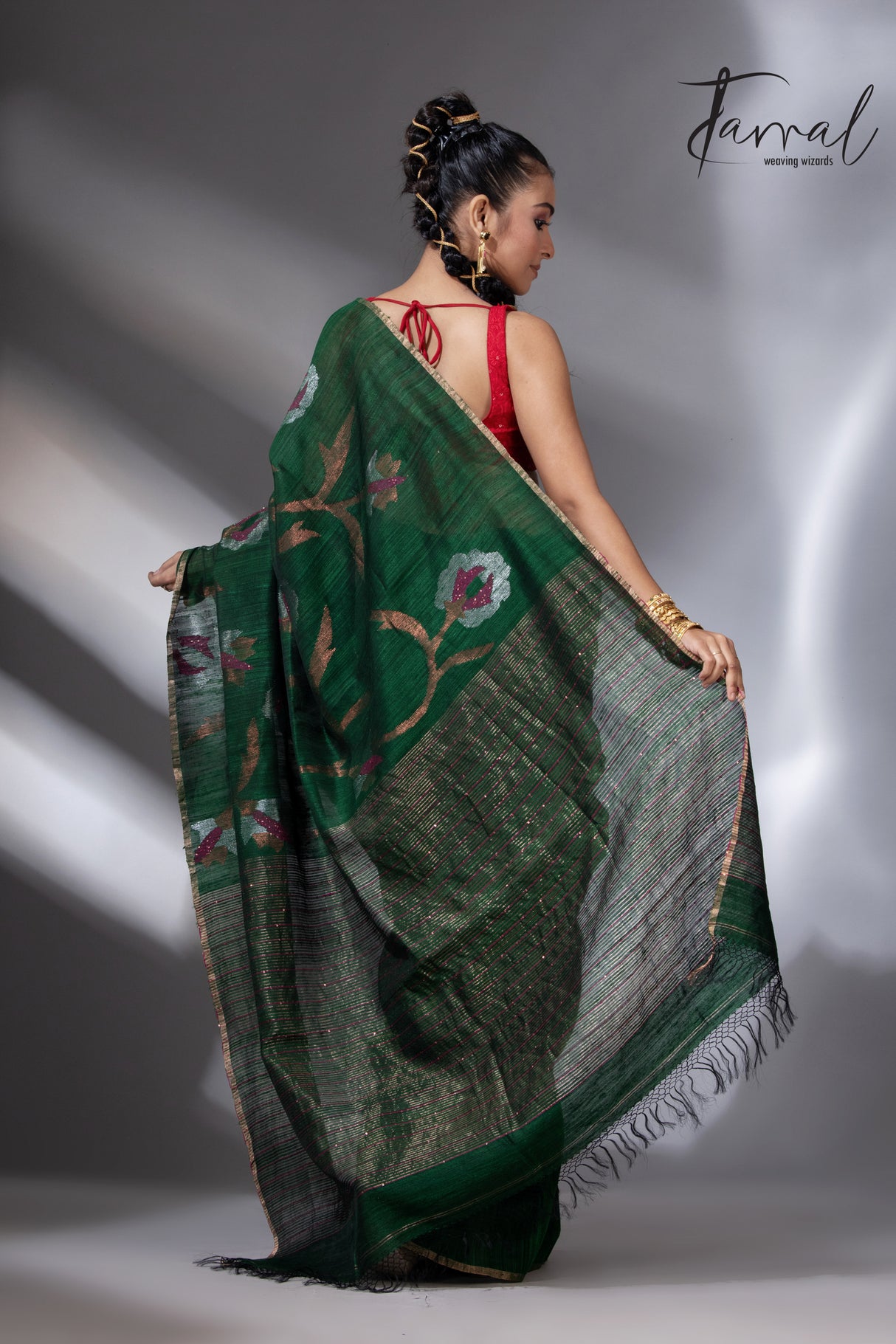 Emerald Zari Elegance allover matka silk handwoven jamdani saree