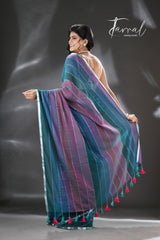 Purple with other colours silver zari pure mul cotton handloom saree