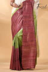 Offwhite with green & maroon pure bhagalpuri Tussar handloom saree