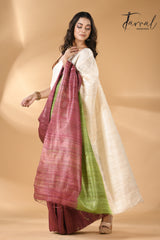 Offwhite with green & maroon pure bhagalpuri Tussar handloom saree