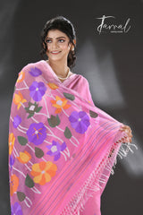 Sweet pink lotus pallu silk cotton handwoven jamdani saree