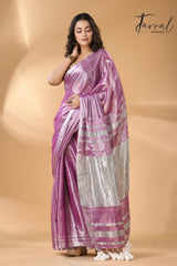 Onion silver tissue handloom saree