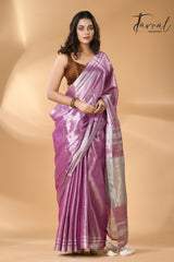 Onion silver tissue handloom saree