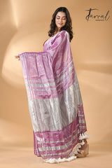 Onion silver tissue handloom saree