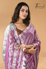 Onion silver tissue handloom saree