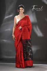 Rubi red matka silk handwoven jamdani saree