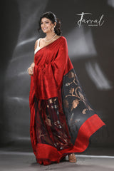 Rubi red matka silk handwoven jamdani saree