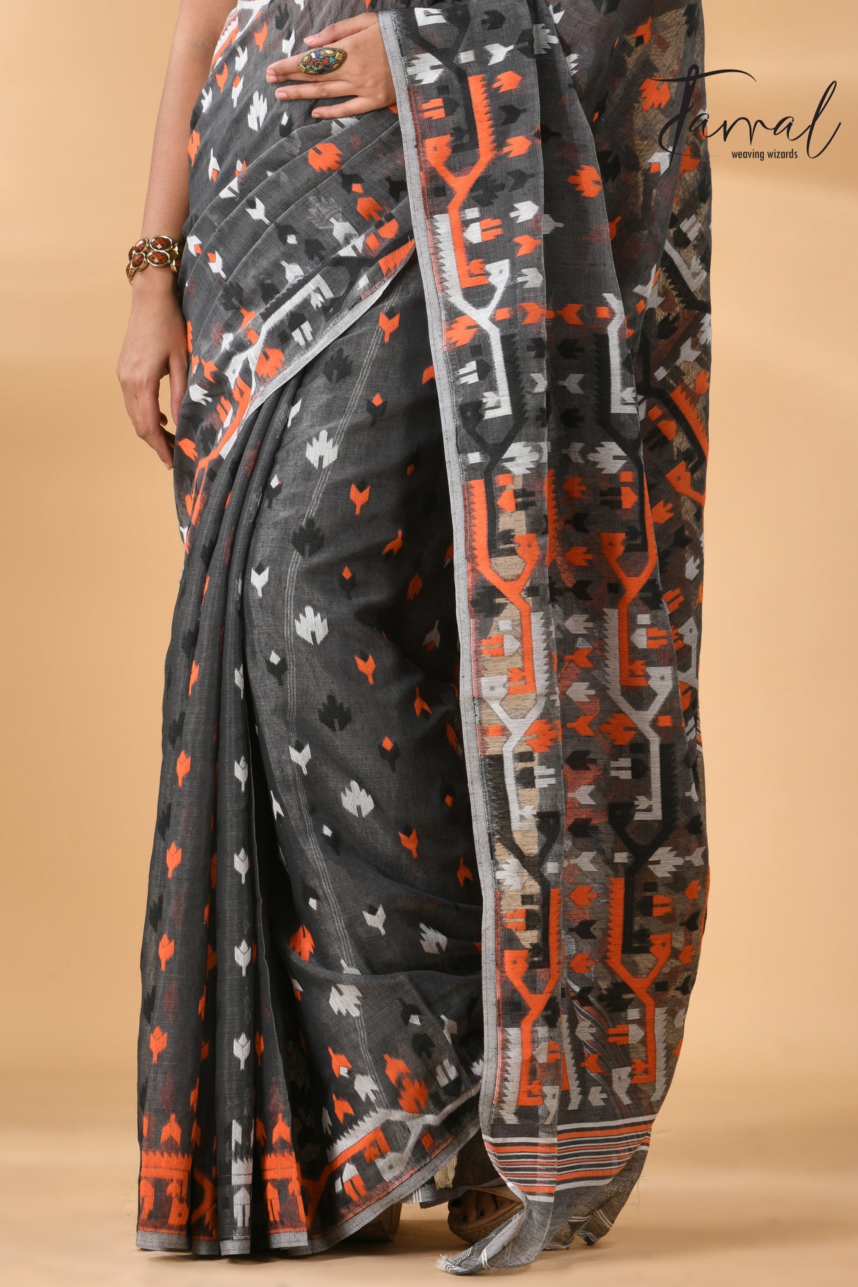 Slate symphony soft Handloom dhakai jamdani saree