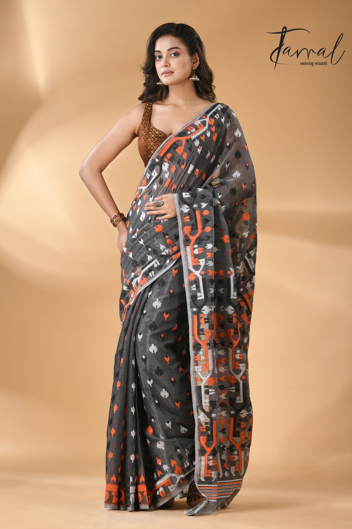 Slate symphony soft Handloom dhakai jamdani saree