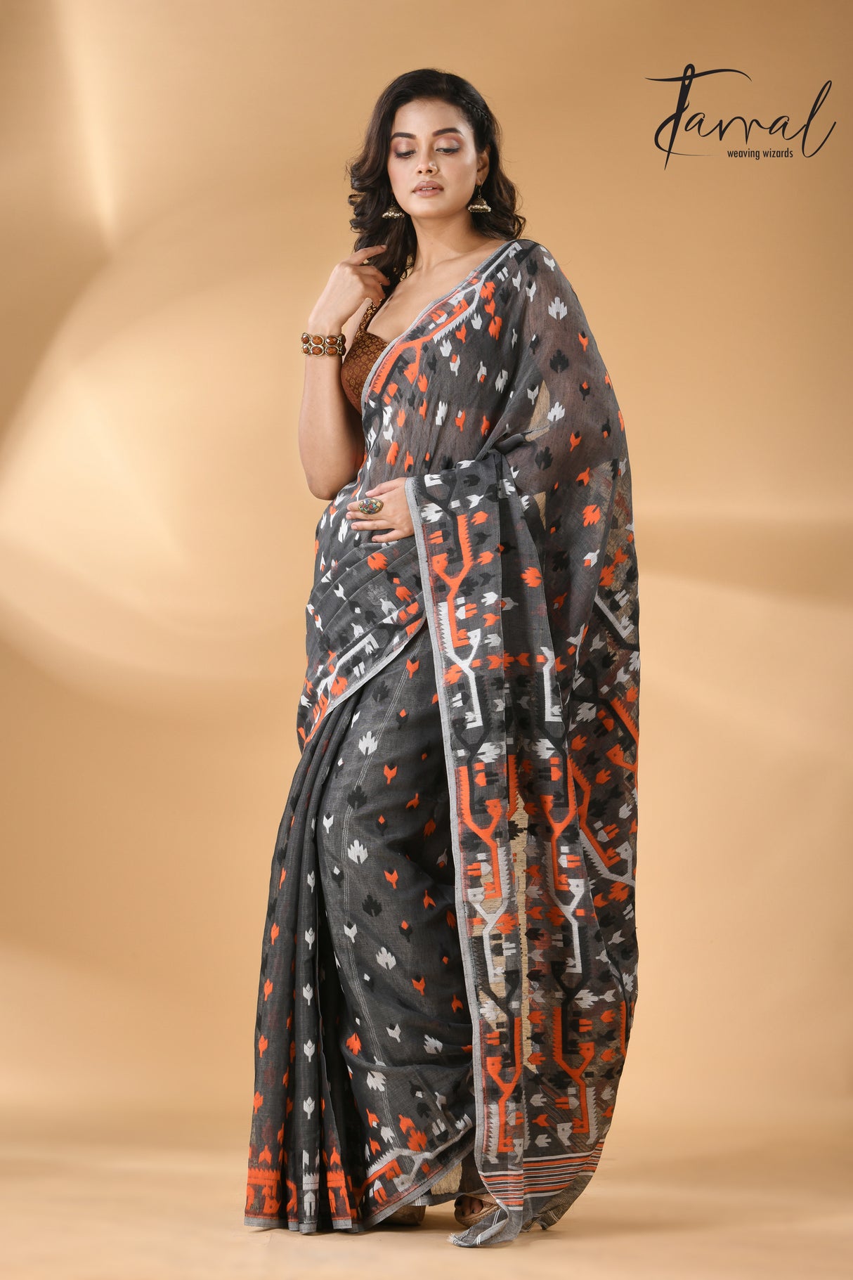 Slate symphony soft Handloom dhakai jamdani saree