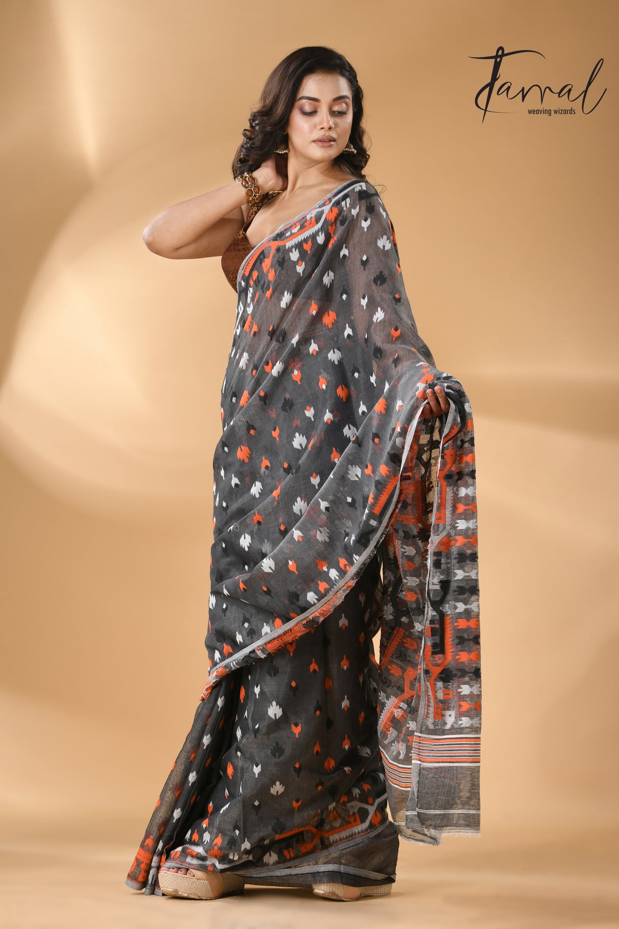 Slate symphony soft Handloom dhakai jamdani saree