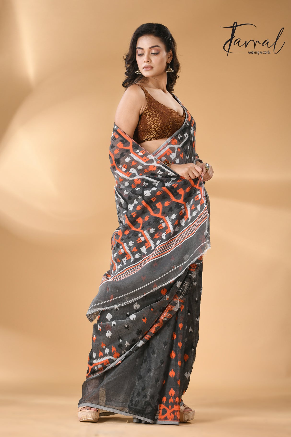 Slate symphony soft Handloom dhakai jamdani saree